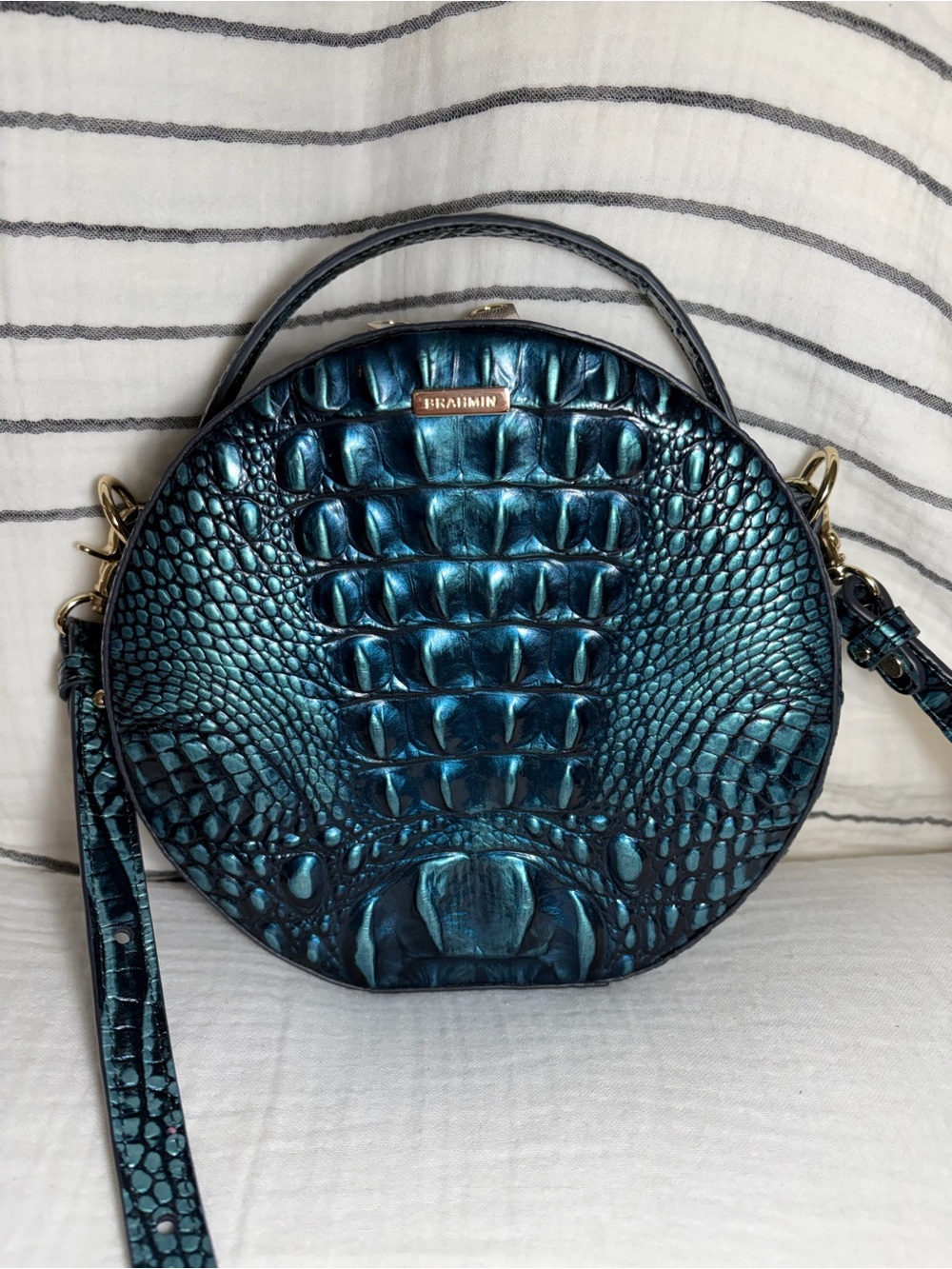 Brahmin Lane Melbourne Croc-Embossed Leather Circular Crossbody Bag